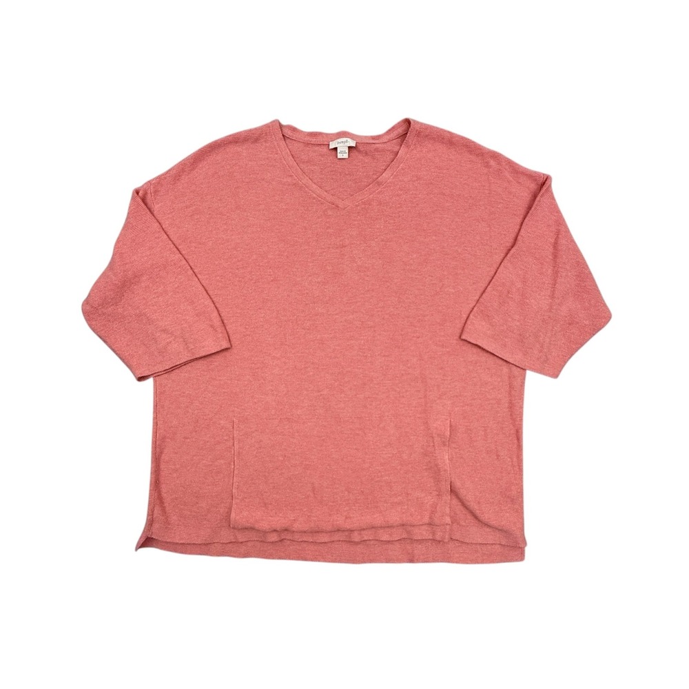 J. Jill Pure Jill Sweater Women Small Pink V-Neck Cotton Silk Blend Knit Pocket